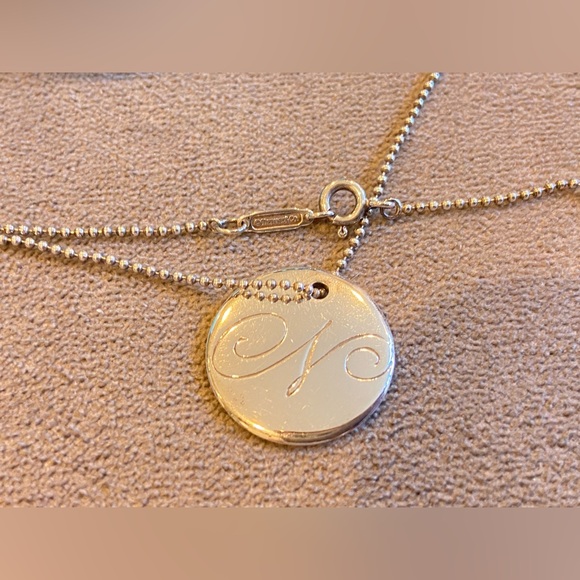 Tiffany & Co “N” Initial Notes Round Large Pendant w/ 16 Inch Beaded Chain 925 - Picture 8 of 9